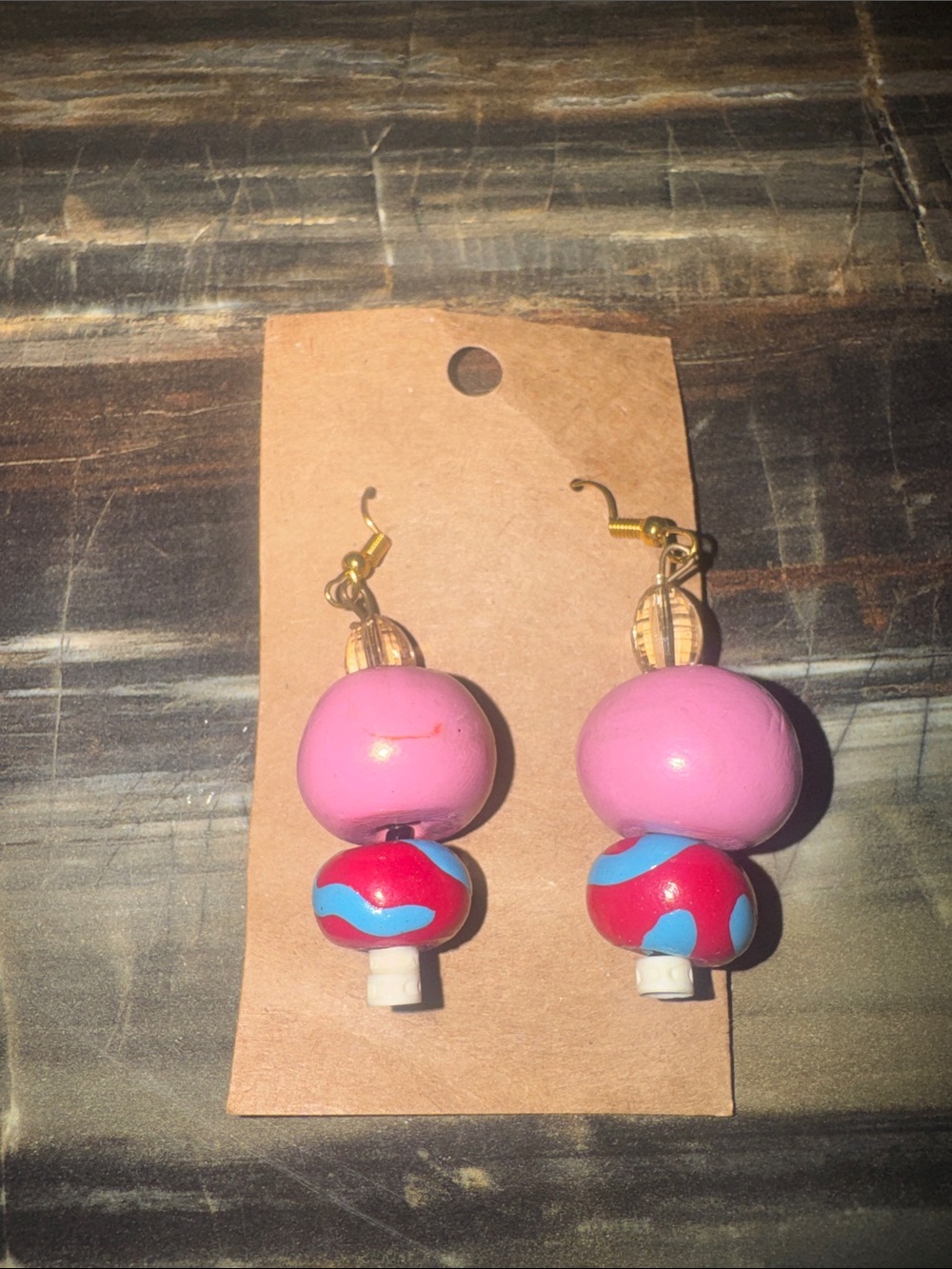Handmade Pink and Red Bead Drop Earrings